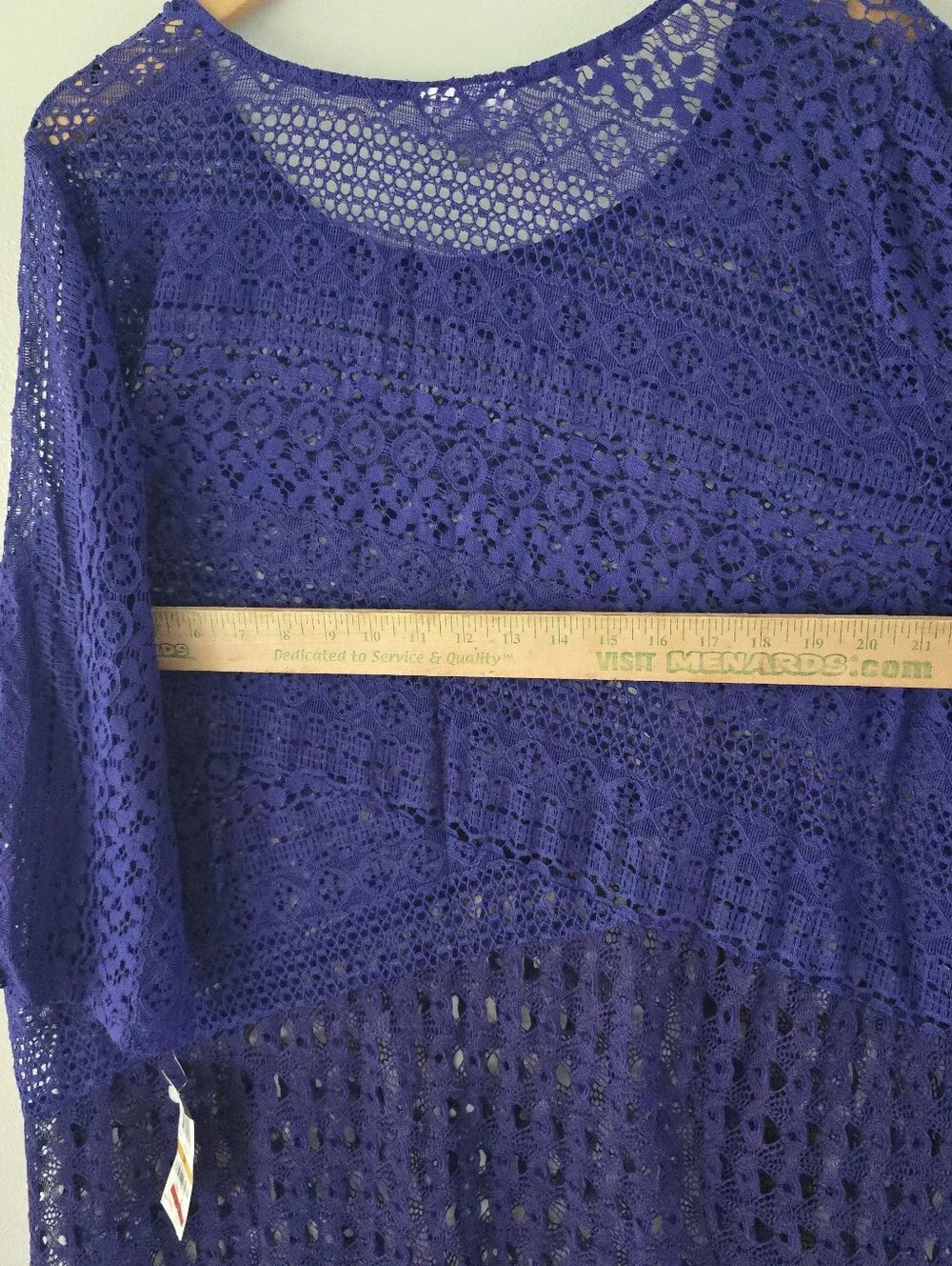 JM Collection Royal Purple Crochet Tunic Sweater